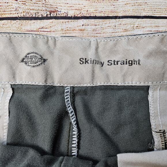 Dickies Skinny Straight Double Knee Work Pants Olive Green 34x30 Paint Stains - Picture 7 of 11